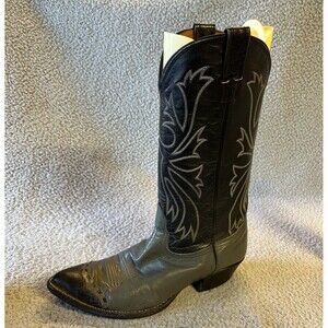 Nocona Imperial Snake Skin Cowboy Boots Men 8.5 E Wide Black Gray Toe C406E VTG